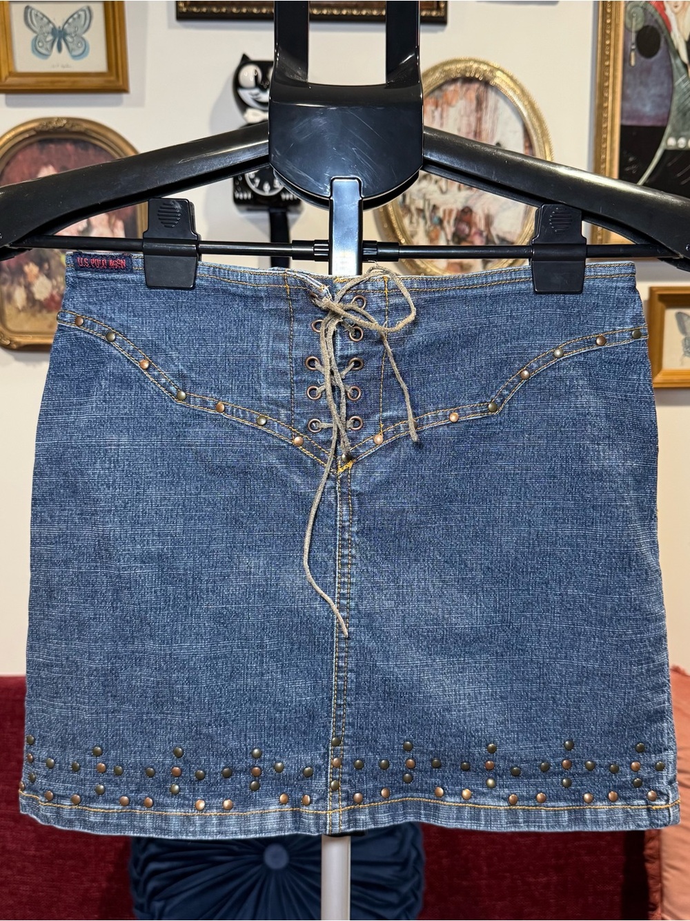 U.S. Polo Assn. Blue Lace-Up Studded Denim Mini Skirt